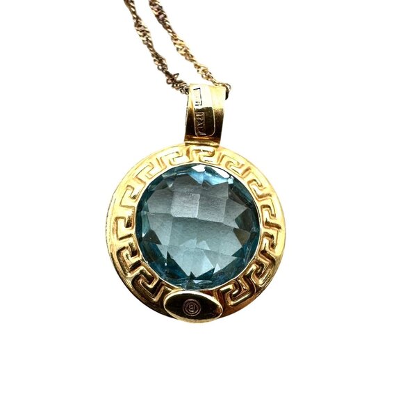 Italy 14k Yellow Gold Cushion Cut Blue Topaz Pendant Necklace 16 Inch 3.79 Grams - Picture 4 of 6